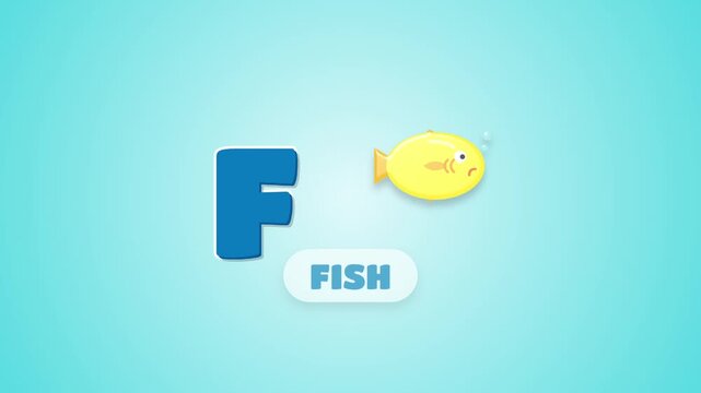 Letter F Alphabet Animation With Yellow Fish Icon for Kids Learning