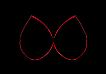 Thin outlines of a large red bow on a black background.