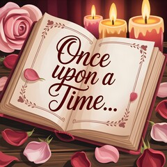 Open book with candles and roses