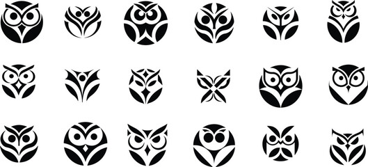 owl vector design with black silhouette and white background