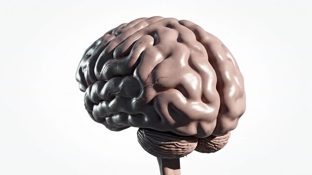 A detailed video of a human brain model on a white background for educational purposes