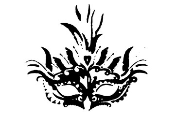 Vector image of a mask and streamers for a carnival costume, representing a joyful Brazilian celebration, on a transparent white background with space for text. © Giovanni.Seabra