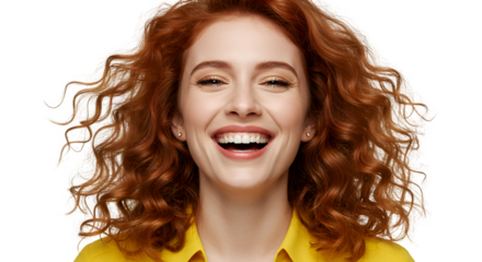Smiling redhead woman face close-up, Isolated On Transparent Background