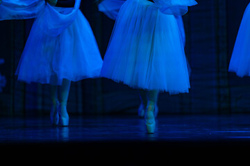 Closeup of ballerinas dancing on stage. © Ruslan