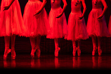 Closeup of ballerinas dancing on stage. © Ruslan