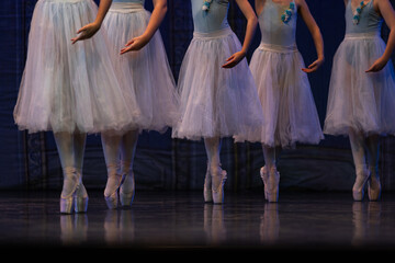 Closeup of ballerinas dancing on stage. © Ruslan