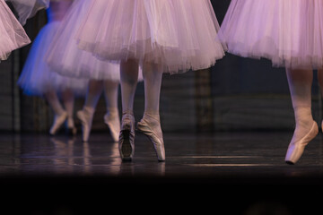 Closeup of ballerinas dancing on stage. © Ruslan
