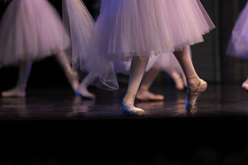 Closeup of ballerinas dancing on stage. © Ruslan