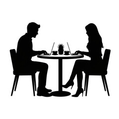 Fototapeta premium Couple sitting at small table Isolated On Transparent Background.