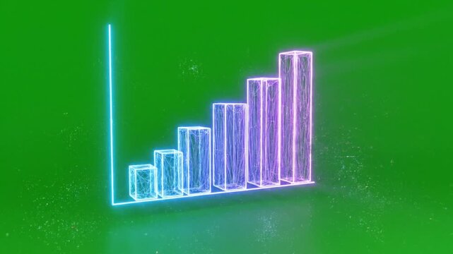 Glowing neon graphs and triangle on green background, futuristic business data