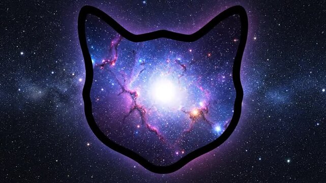Cosmic cat silhouette filled with nebula and stars background representing imagination concept of dream and space