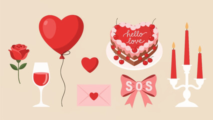 Romantic Symbols and Valentine's Day Elements
