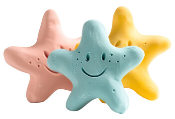 Three smiling stars with visible fingerprints are placed on a transparent background. The stars are colored in pink, blue, and yellow and display happy facial expressions