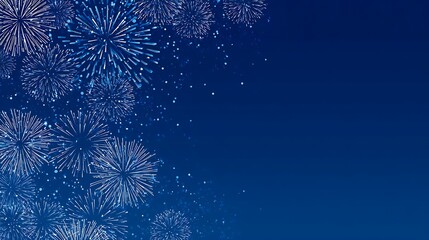 Digitally created illustration of bursting fireworks against a dark blue gradient background