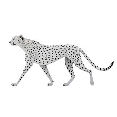 3D Illustration, Minimalistic Cheetah walking, isolated on a transparent background