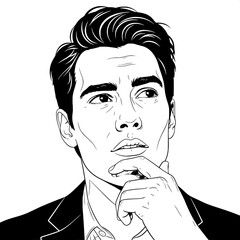 &ldquo;Modern monochrome portrait of a man with expressive facial lines, clean vector-style illustration.&rdquo;