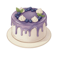 Cute blueberry cake watercolor illustration in pastel style for bakery and dessert design