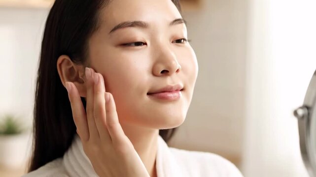 スキンケアをする若い日本人女性のアップ（美容・保湿・美肌）