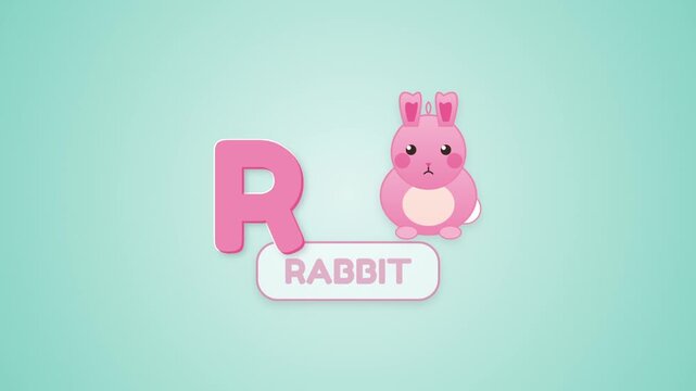 letter R Alphabet learning rabbit icon, bunny character, animal alphabet