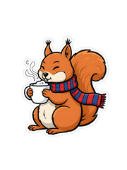 UNO SCOIATTOLO BEVE UN TAZZA DI LATTE CALDO 