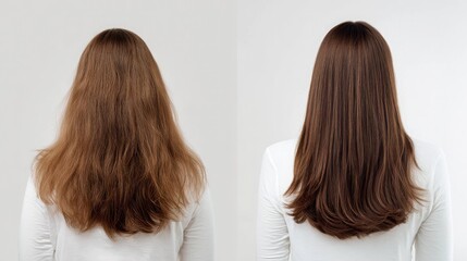 Before and after hair smoothing treatment for senior woman