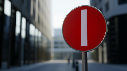 A vibrant red and white entry prohibition sign stands prominently on a street, symbolizing a firm message. The sign indicates the road or area beyond is restricted.