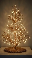 minimalist Christmas tree made of bare branches and glowing bulbs creates a serene