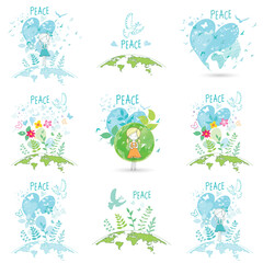 International Day of Peace. Concepts of love, peace, and kindness. A set of posters.