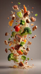 Vivid Food Action, Energetic Culinary Imagery Showcasing Rapid Movement Of Salad Toppings And Garnishes