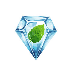 A sparkling blue diamond encasing a fresh green mint leaf, symbolizing coolness and natural purity. © Syaiin