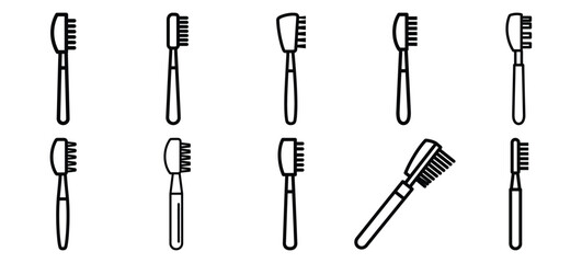 Skincare eyebrow brush editable stroke outline icons set isolated on white background flat vector illustration.