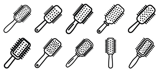 Skincare hair brush editable stroke outline icons set isolated on white background flat vector illustration.