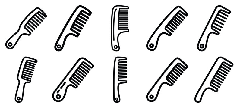 Skincare hair comb editable stroke outline icons set isolated on white background flat vector illustration.