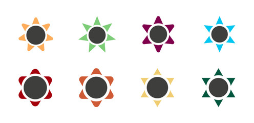 Decorative Colorful Sun Star Icons with Circular Center