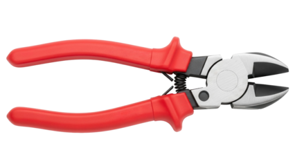 Red handle diagonal cutting pliers tool for electricians, cut out, stock png, isolated on transparent background