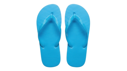 Bright blue casual flip-flops, a pair of summer beach footwear, cut out, stock png, isolated on transparent background