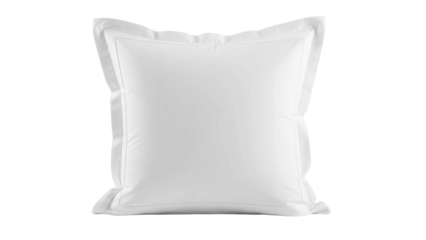 Clean white square pillow with decorative stitching, cut out, stock png, isolated on transparent background