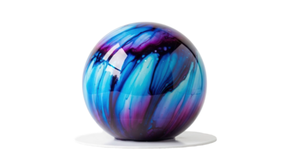 Glossy sphere dessert with blue and purple swirled patterns, cut out, stock png, isolated on transparent background