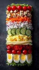 Sophisticated Vegetable And Egg Tower With Colorful Tomatoes And Lettuce Base For Breakfast Menus