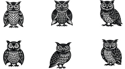 owl vector design with black silhouette and white background