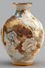 Luxury porcelain vases decorated with golden floral design high resolution picture