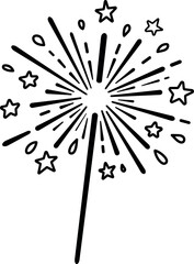 Sparkler doodle illustration on the transparent background. 