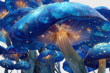 Magical bioluminescent mushroom world with plants high resolution picture