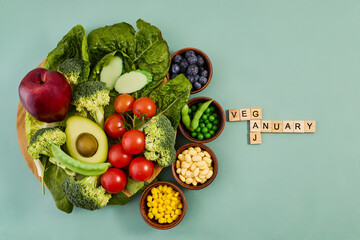 Veganuary fresh vegetables and fruits promoting plant-based diet