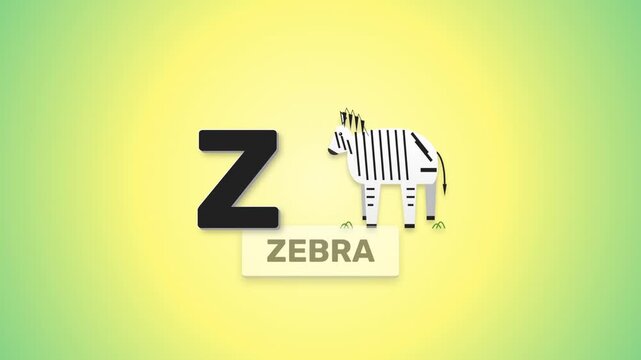 Alphabet Letter Z Educational Animation Featuring Striped Zebra Icon