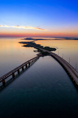 Florida Keys sunset. Aerial drone photo of a sunset over the Overseas Ihghway