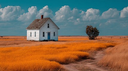 Peaceful rural landscape with vibrant red house high resolution picture