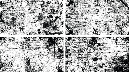 Black and white grunge texture with distressed details on four panels