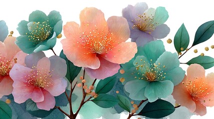 Romantic watercolor cherry blossom flowers closeup high resolution picture