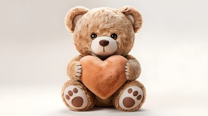 Teddy bear holding heart, isolated on white background